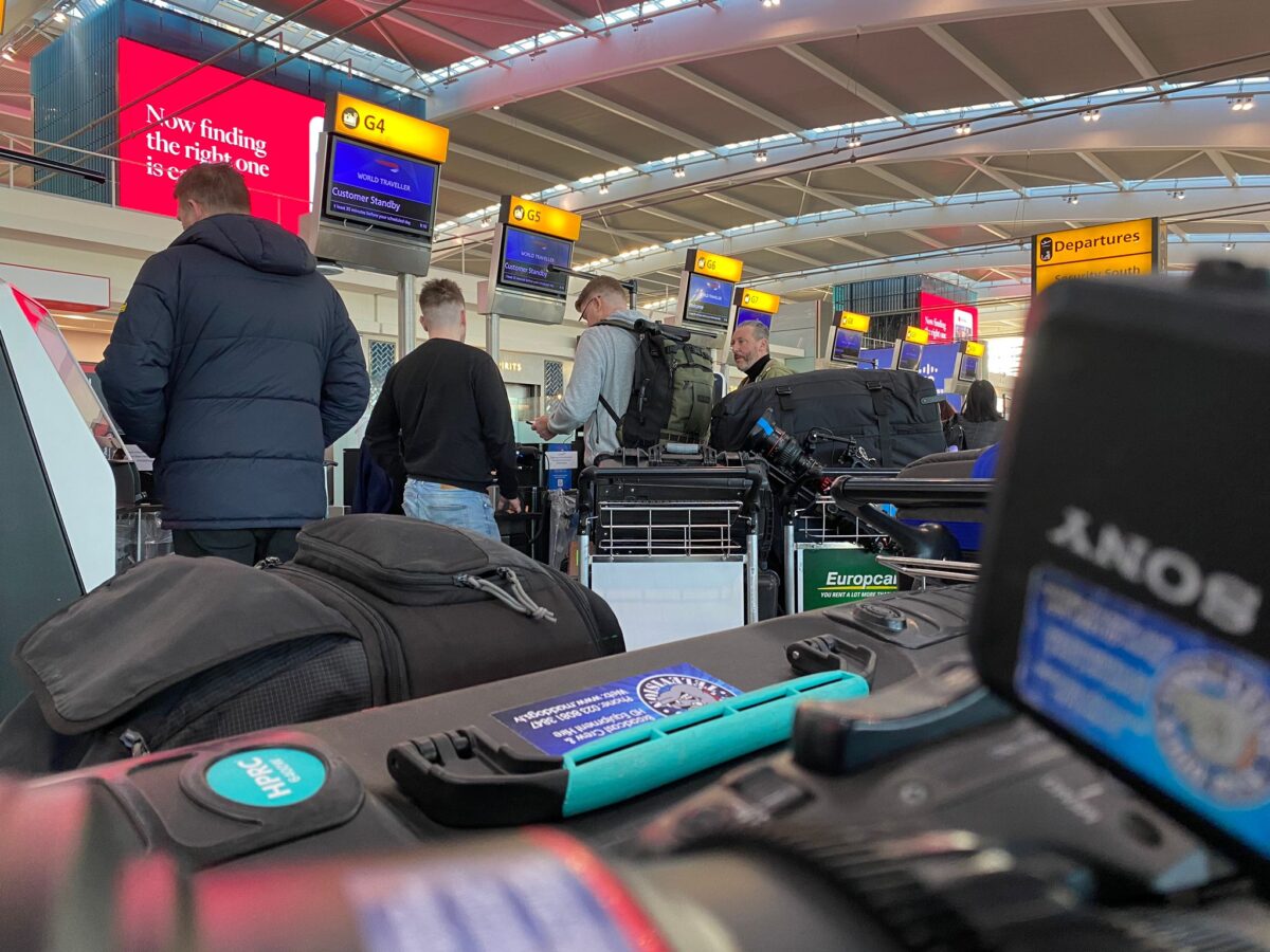 Camera equipment being checked in at an airport