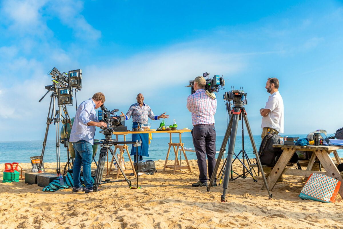Filming Chef Ainsley Harriott on the Beach in Cornwall for the Food We Love series