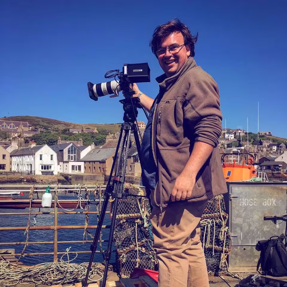 A photo of James Bailey taken in on location in Scotland whilst filming James Martin’s Islands to Highlands